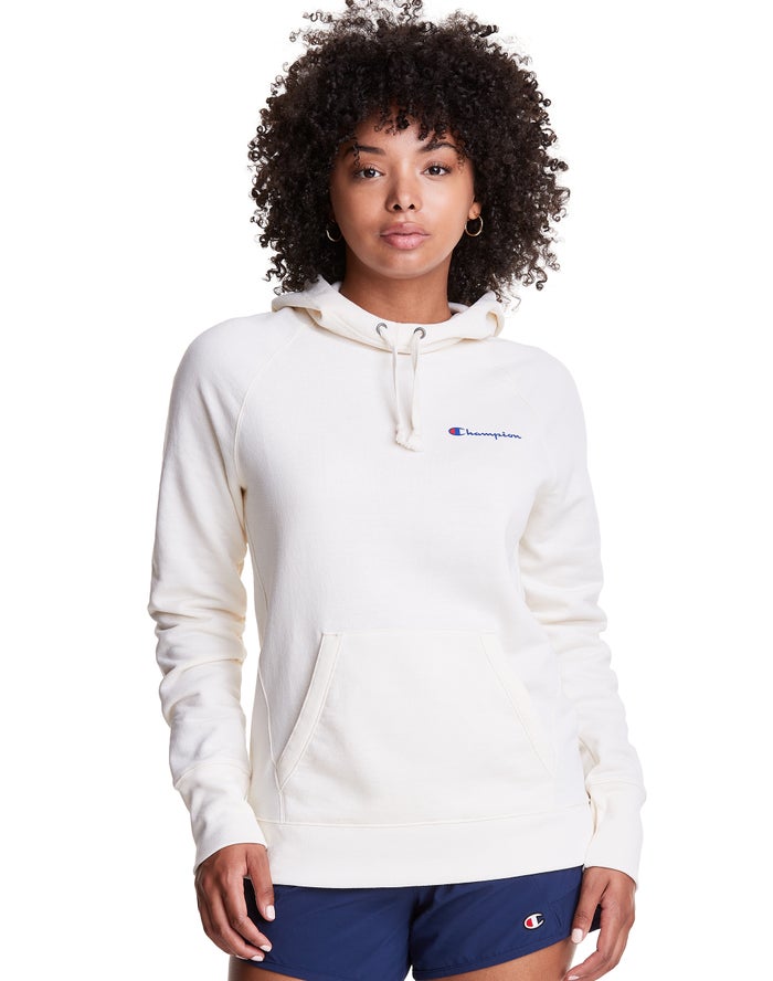 Champion Powerblend Script Logo Kadın Kapşonlu Sweatshirt Beyaz ( DORBSA193 )